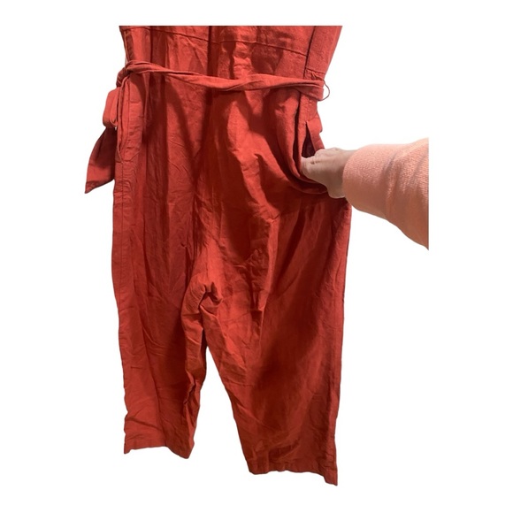 Madewell Linen/Cotton Pleat Sleeve Jumpsuit, size 6, Sash Tie Ankle Length, Rust - Picture 6 of 8